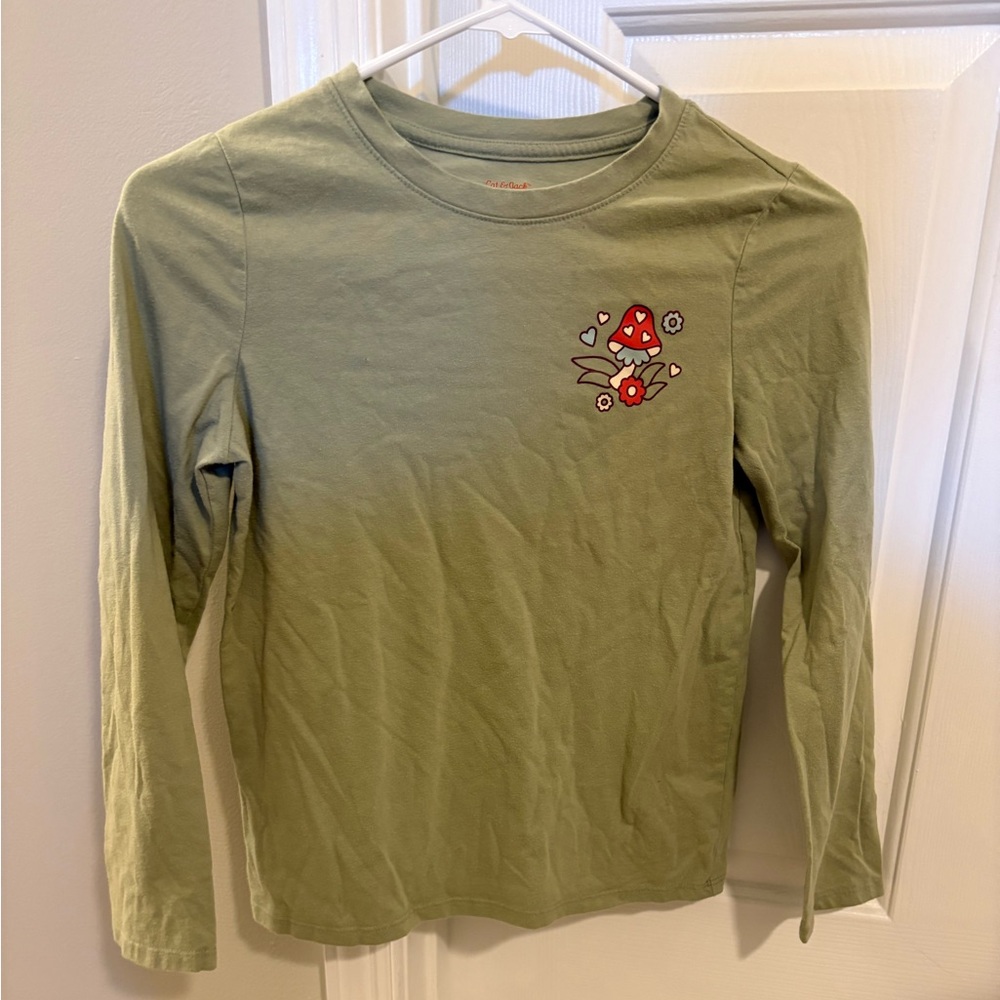 Cat & Jack Light Green Long-Sleeve Tee with Red Mushroom Graphic